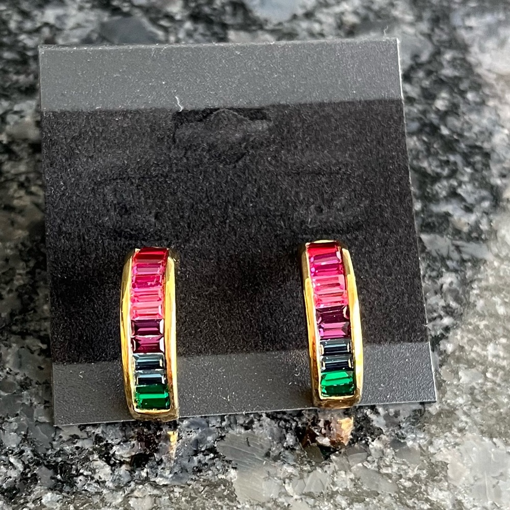 Rhinestone Rainbow Demi Hoop Earrings